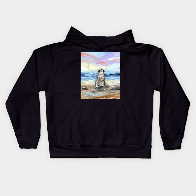 Beach Days - Pug Kids Hoodie by sagittariusgallery